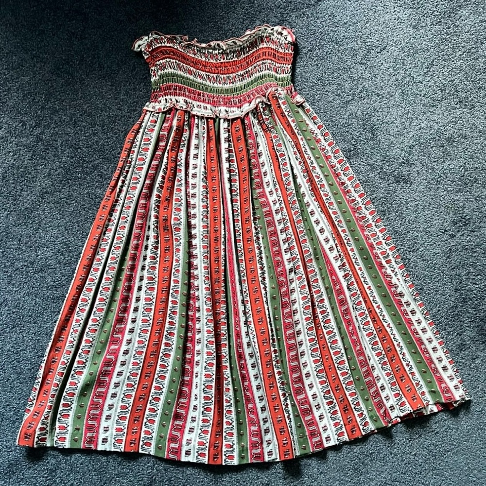 🇨🇦 Vintage Folk Art Smocked Convertible Skirt Dress Red Green Made in Canada - Picture 11 of 16